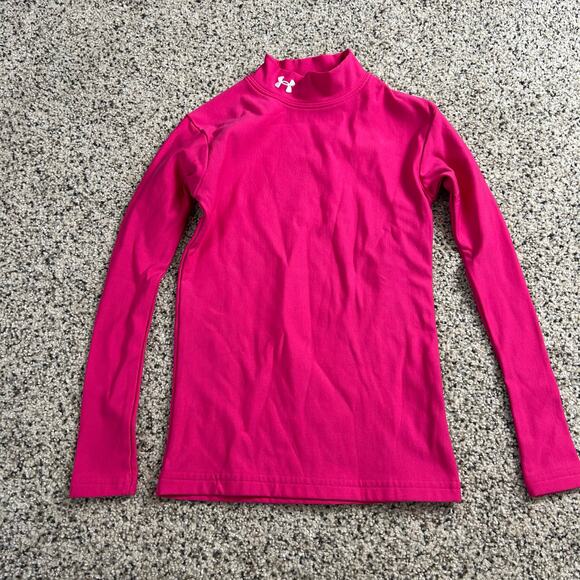 Under Armour Girls Mock Neck Long Sleeve Shirt Size Large Pink Base Layer - Picture 1 of 5